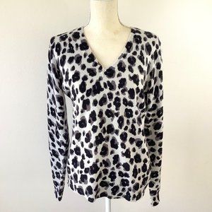 Rachel Zoe 100% 2-PLY Cashmere V-Neck Leopard Sweater